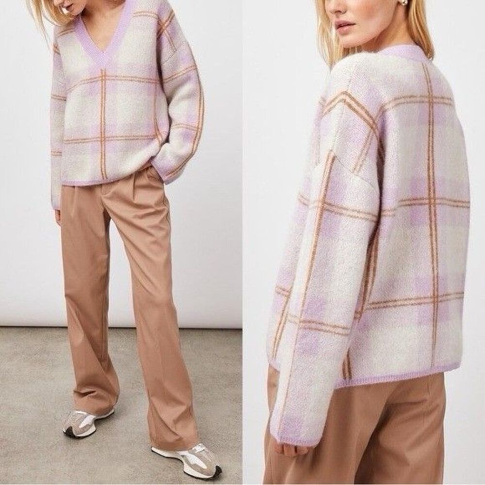 Rails Colleen Lilac Plaid Pullover Sweater Relaxed V-Neck Acrylic Wool Blend S